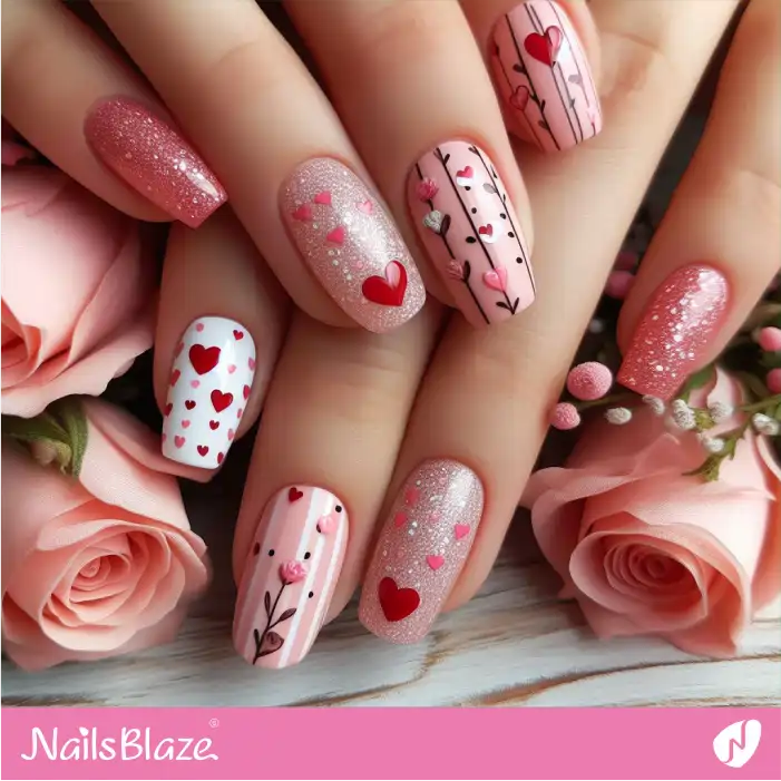 Valentine Heart Nails with Glitter | Valentine Nails - NB2315